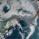 Smoke is clearly visible on GOES-16 satellite imagery crossing the Atlantic.